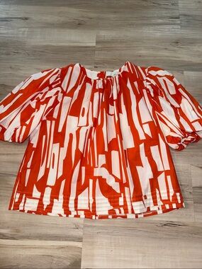 Women’s orange & White Patterned Puff-Sleeve Top